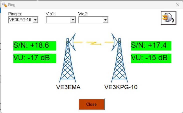 Image of ping test results from Buckhorn to VE3KPG