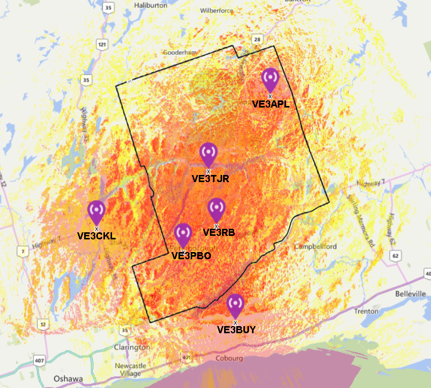 Map of mobile coverage for the entire PARC repeater network. 